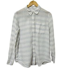 GAP Womens Linen Coastal‎ Lagom Top Size M White Blue Stripe Lagenlook Beach